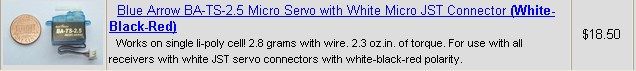 Blue Arrow BA-2.5 Micro Servo